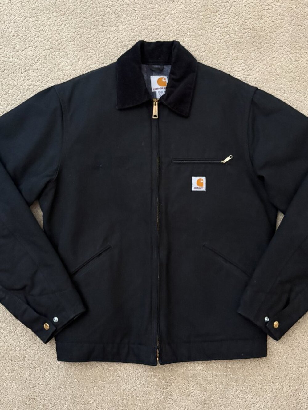 Carhartt J001 Detroit Jacket USA Made Blanket-Lined Duck Black Medium Tall MT